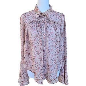Fab'rik Long Sleeve Floral Print Flowy Blouse Sz S Cottagecore Romantic